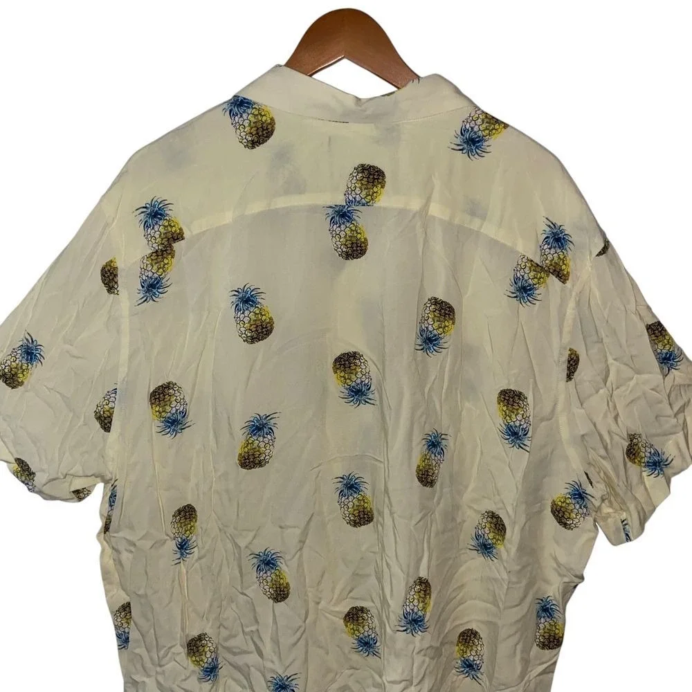 Banana Republic Mens XXL Pineapple Print Hawaiian Camp Shirt Resort Vacation
